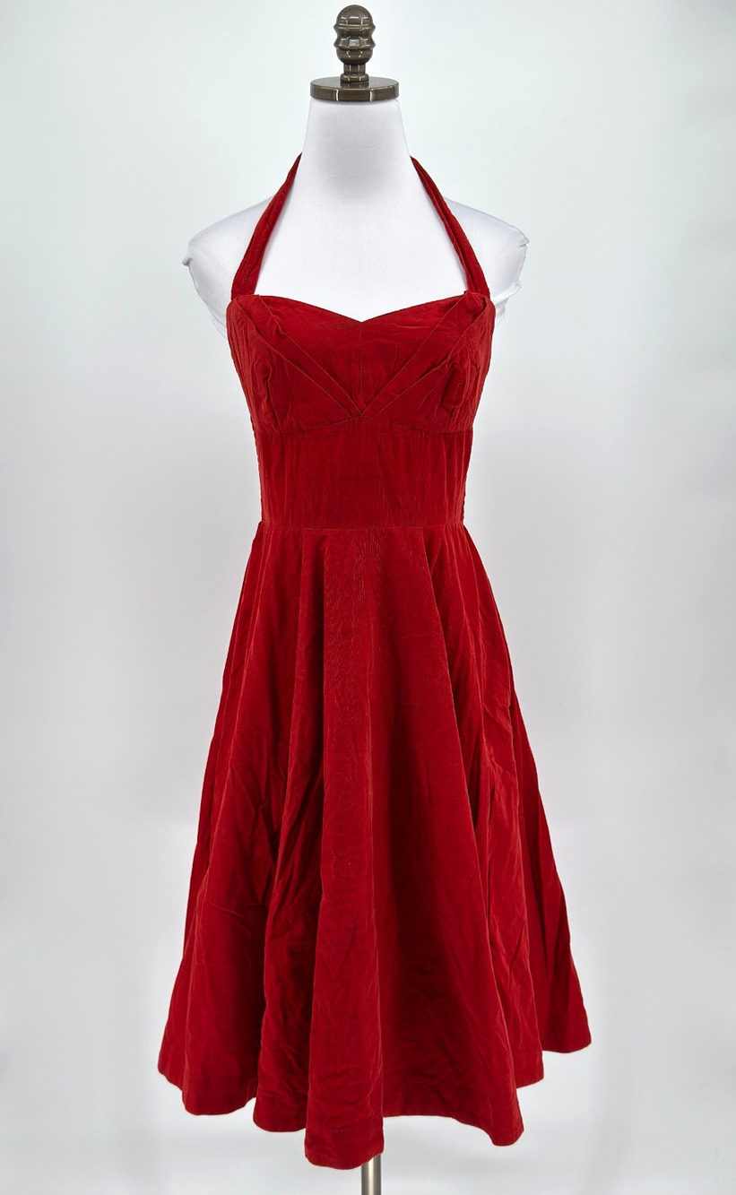 Girls from Savoy Anthropologie Rodna Red Corduroy Halter Midi A Line Dress Sz 6